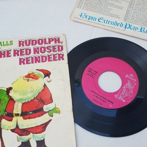 4 Mr. Pickwick Records Christmas White Rudolph Reindeer Silent Night 45rpm Vinyl - Picture 7 of 10